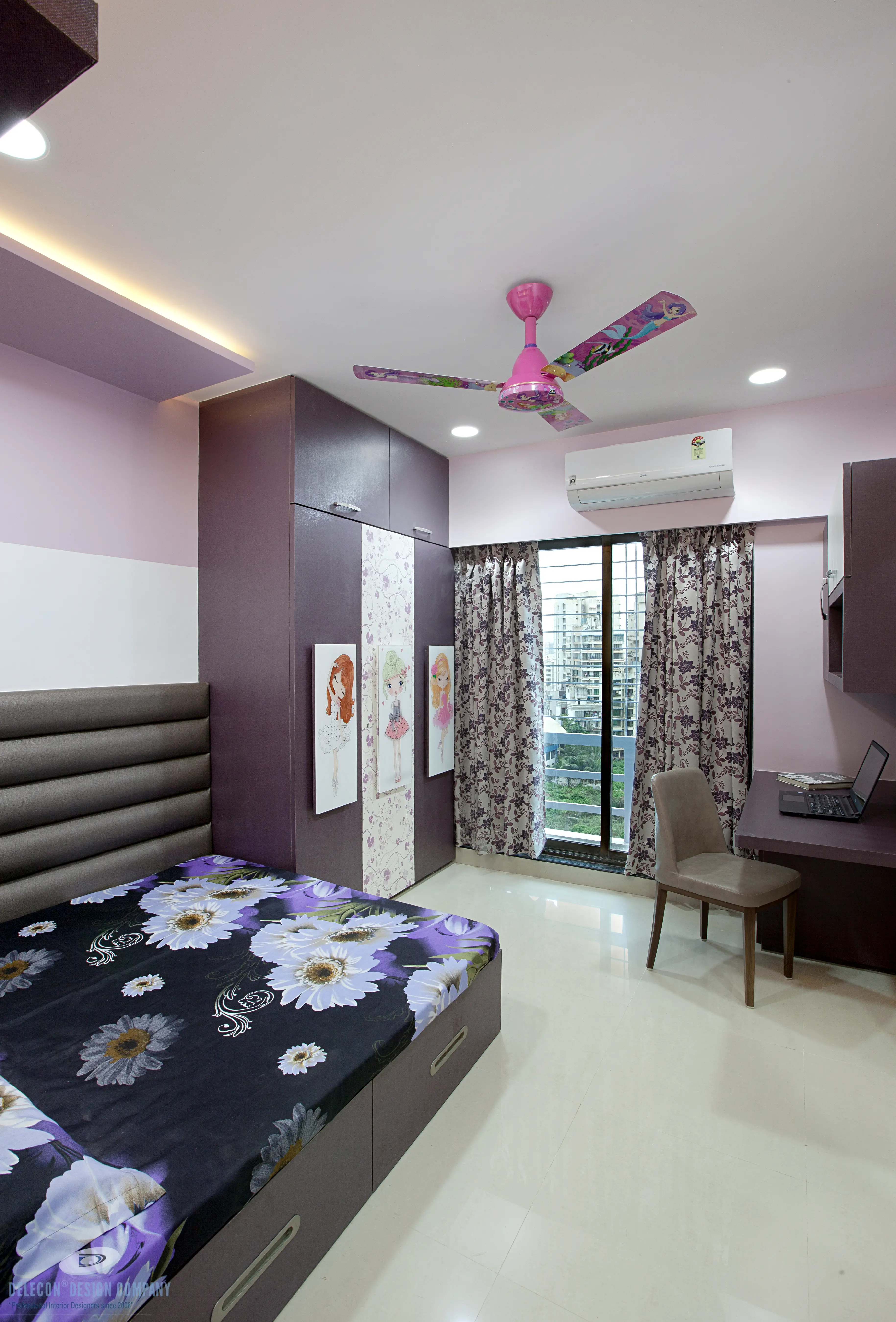 Modern daughter's bedroom detail in Navi Mumbai residence