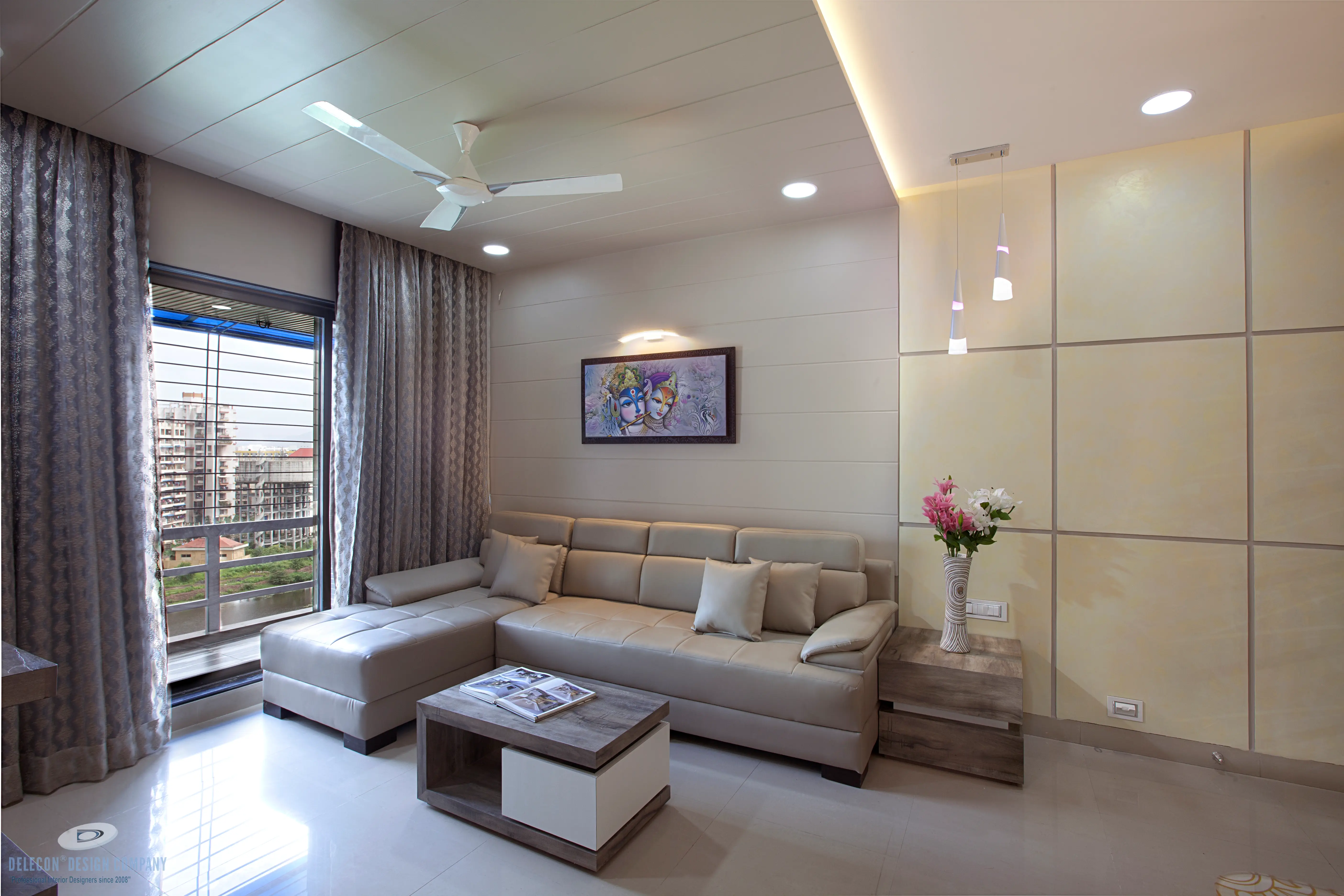 2BHK living room interior design in Navi Mumbai by DELECON® DESIGN CO.