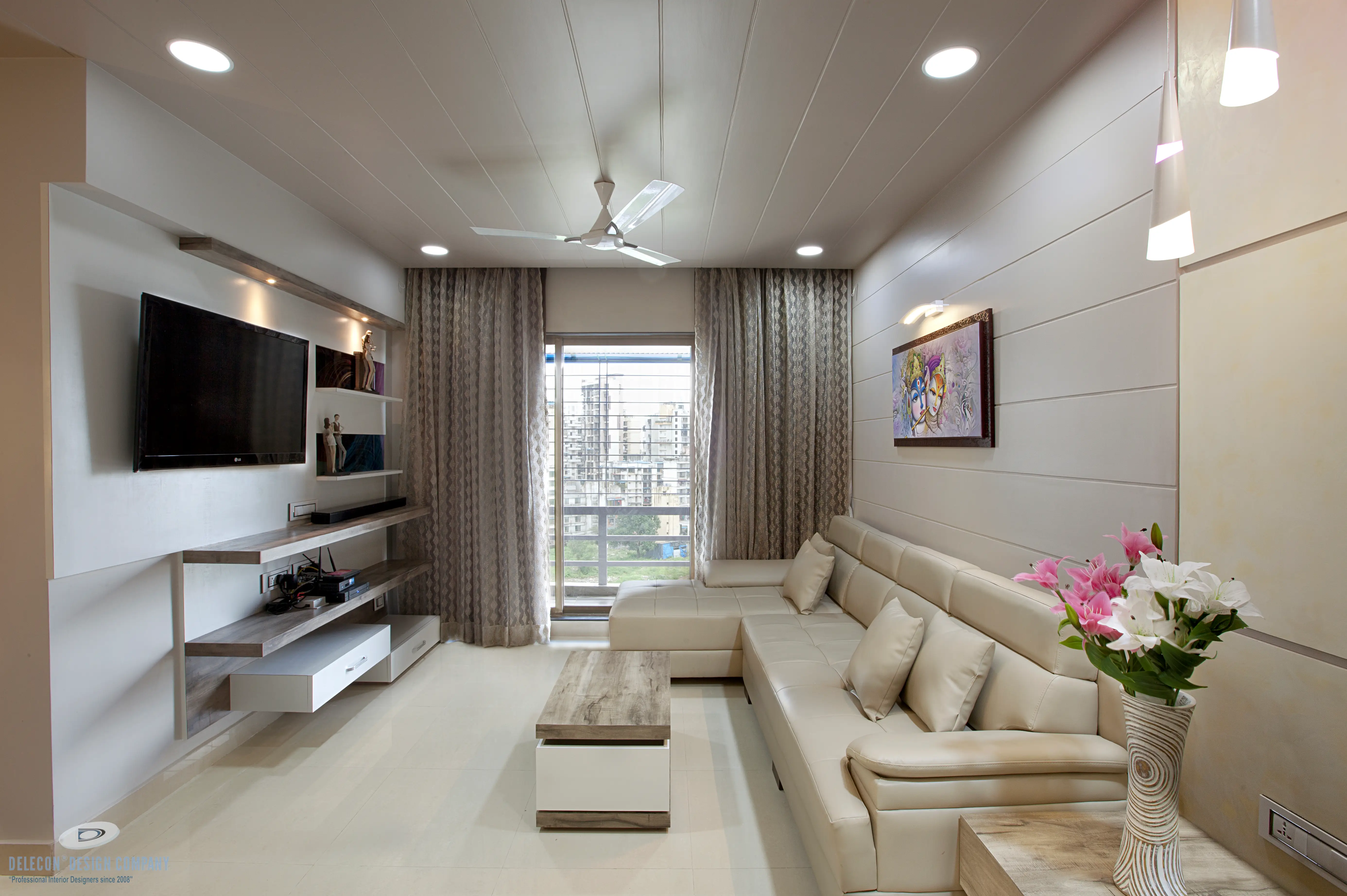 Living room furniture and wall design in Navi Mumbai apartment