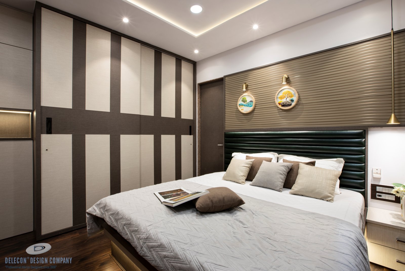 Wardrobe design with German hardware in master bedroom at Sai World City Panvel