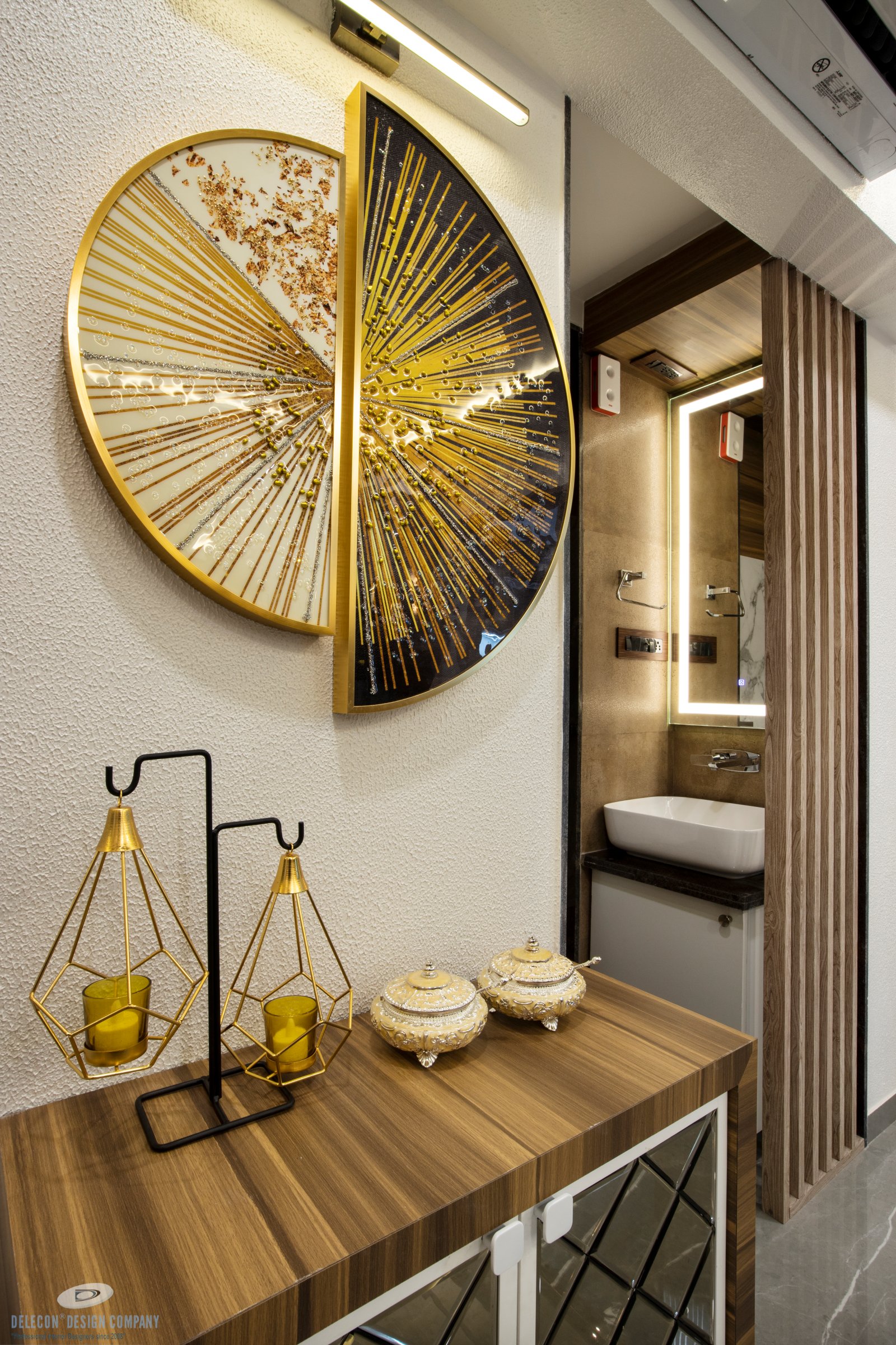 Console table design near entrance corridor in Kharghar flat
