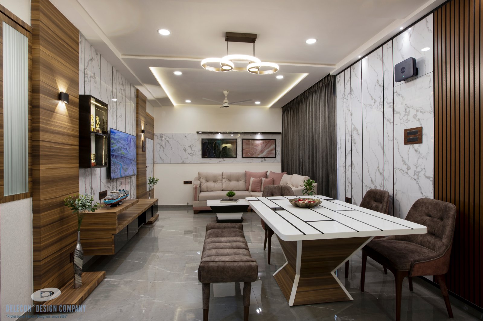 Dining corner layout with Corian top and wooden base