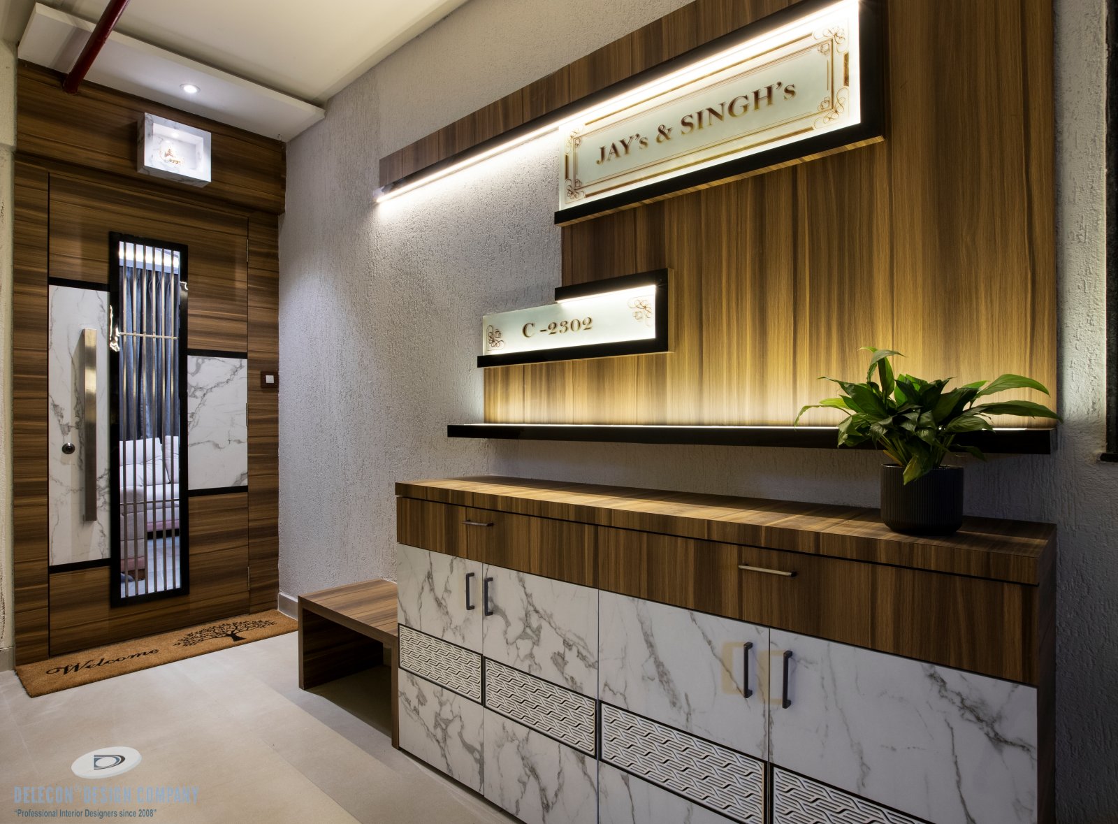 Entrance lobby with storage and panelling in Kharghar flat