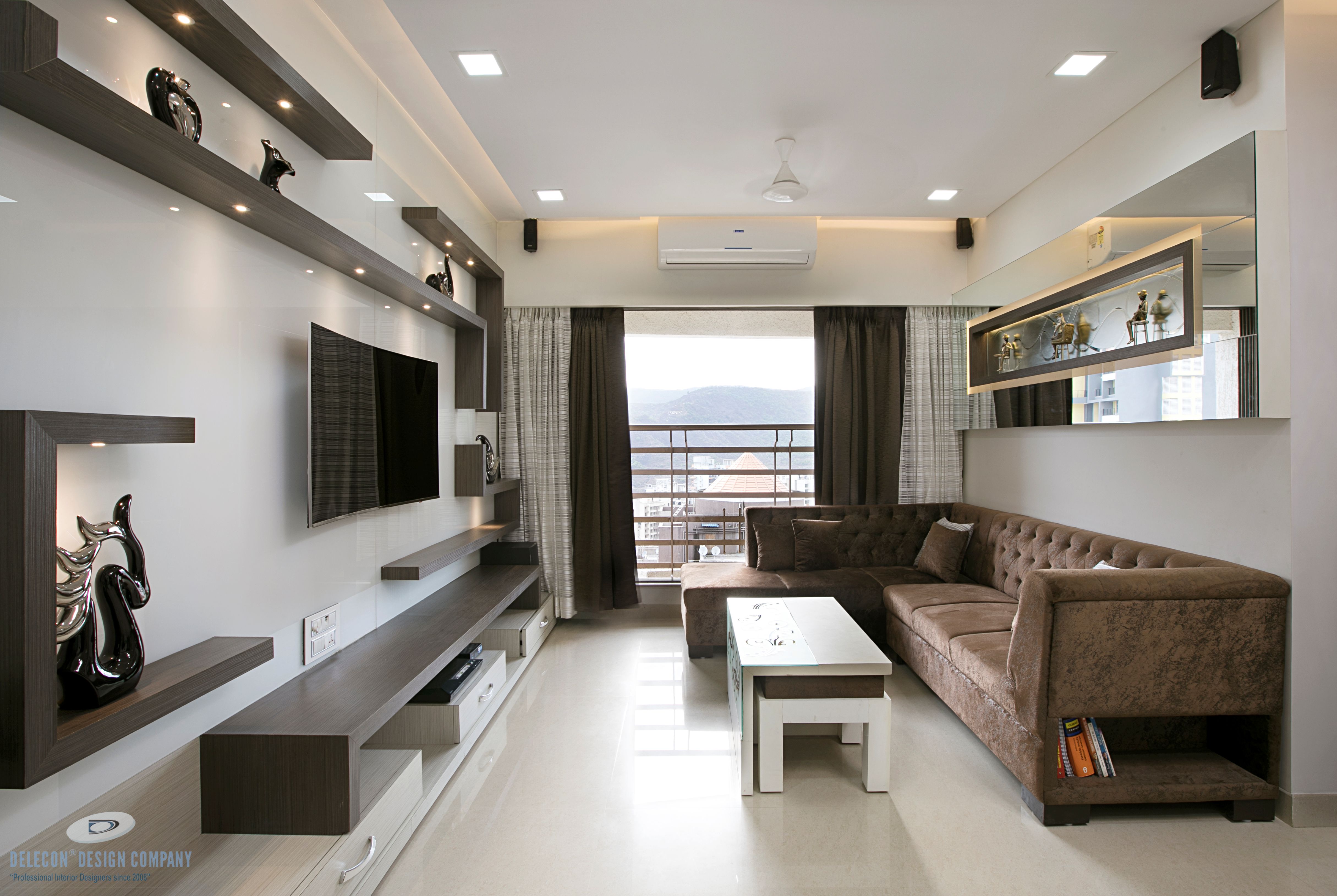 Premium TV unit design for 3BHK living room in Kharghar