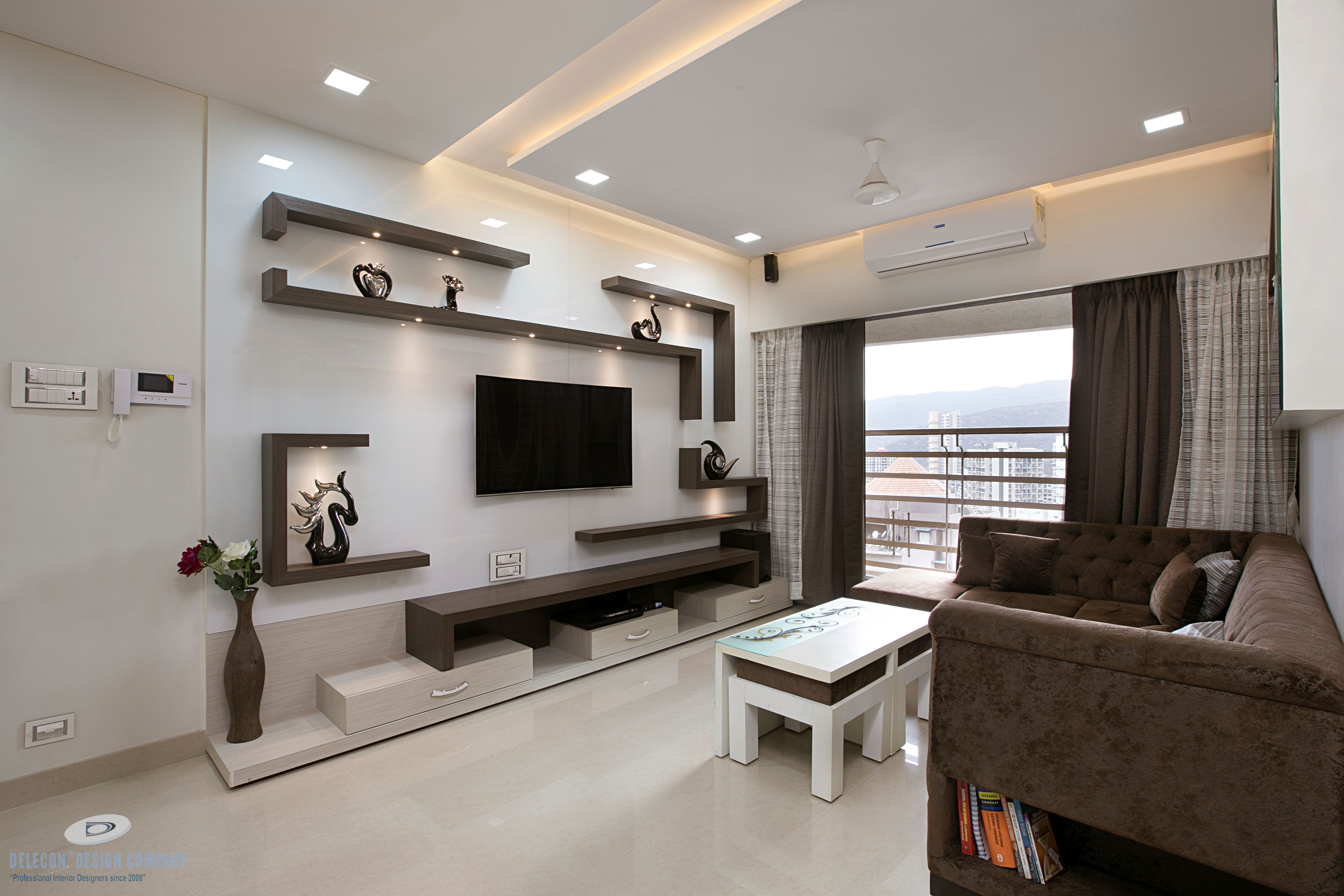 Living room material and texture detailing in Kharghar home