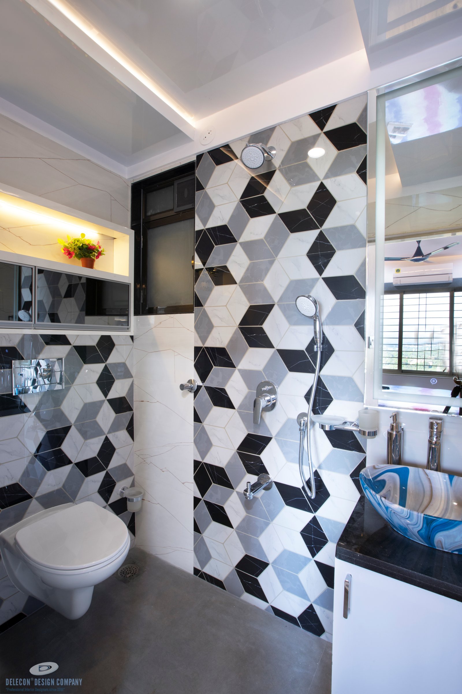 Common washroom design for 3 BHK home near Takka Naka