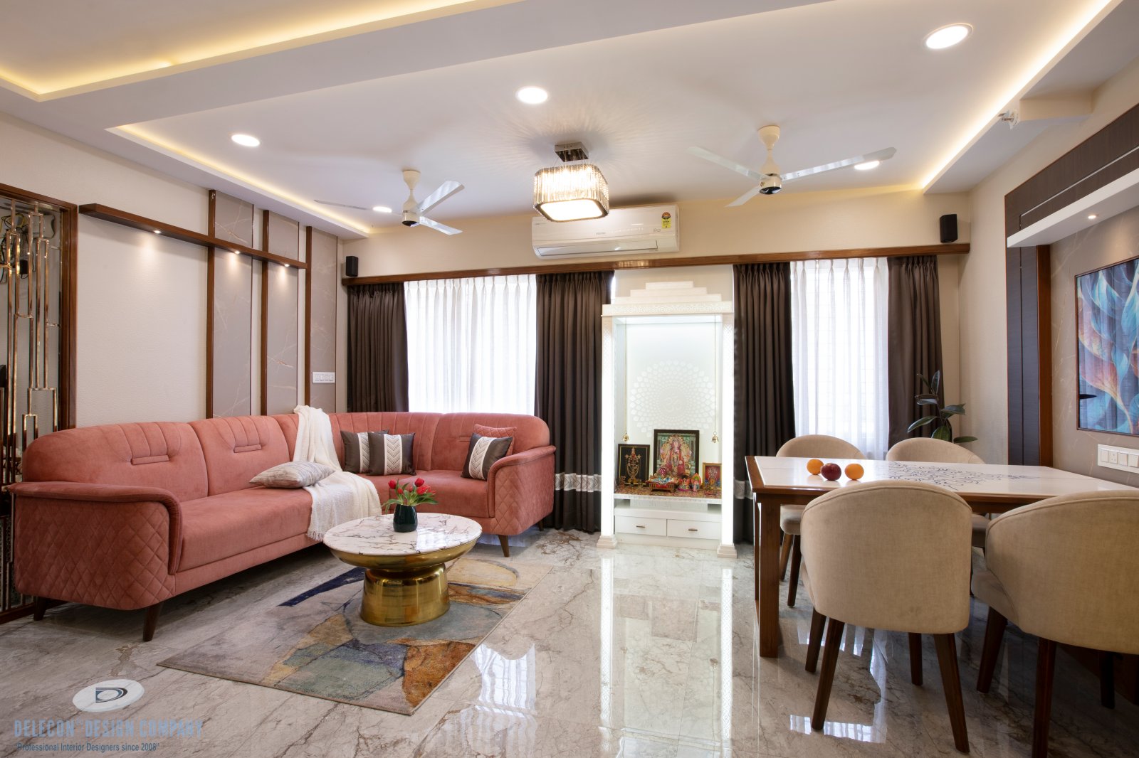 Living room feature wall with digital designer laminate