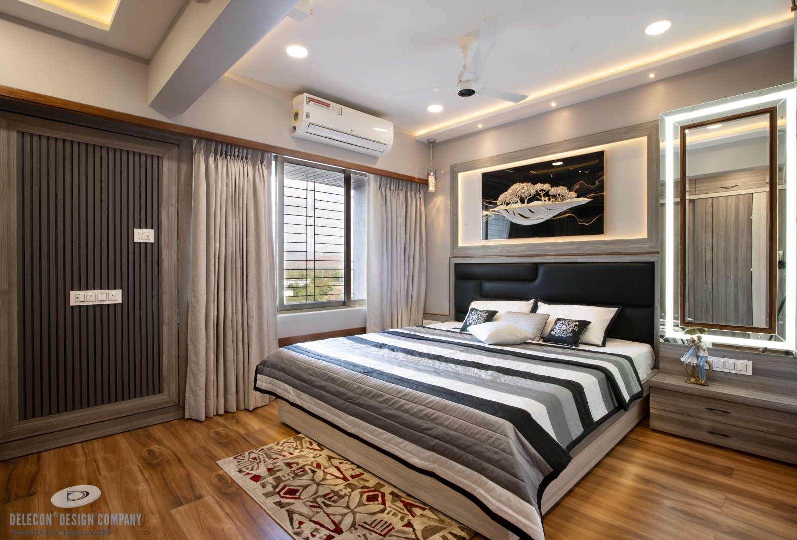 Premium master bedroom bed design with English colour tones