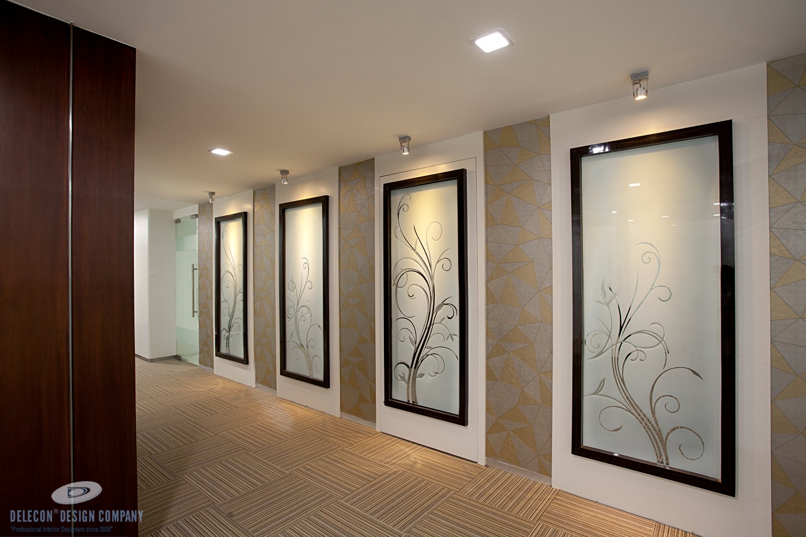 Office passage interior design with glass partitions in Mumbai